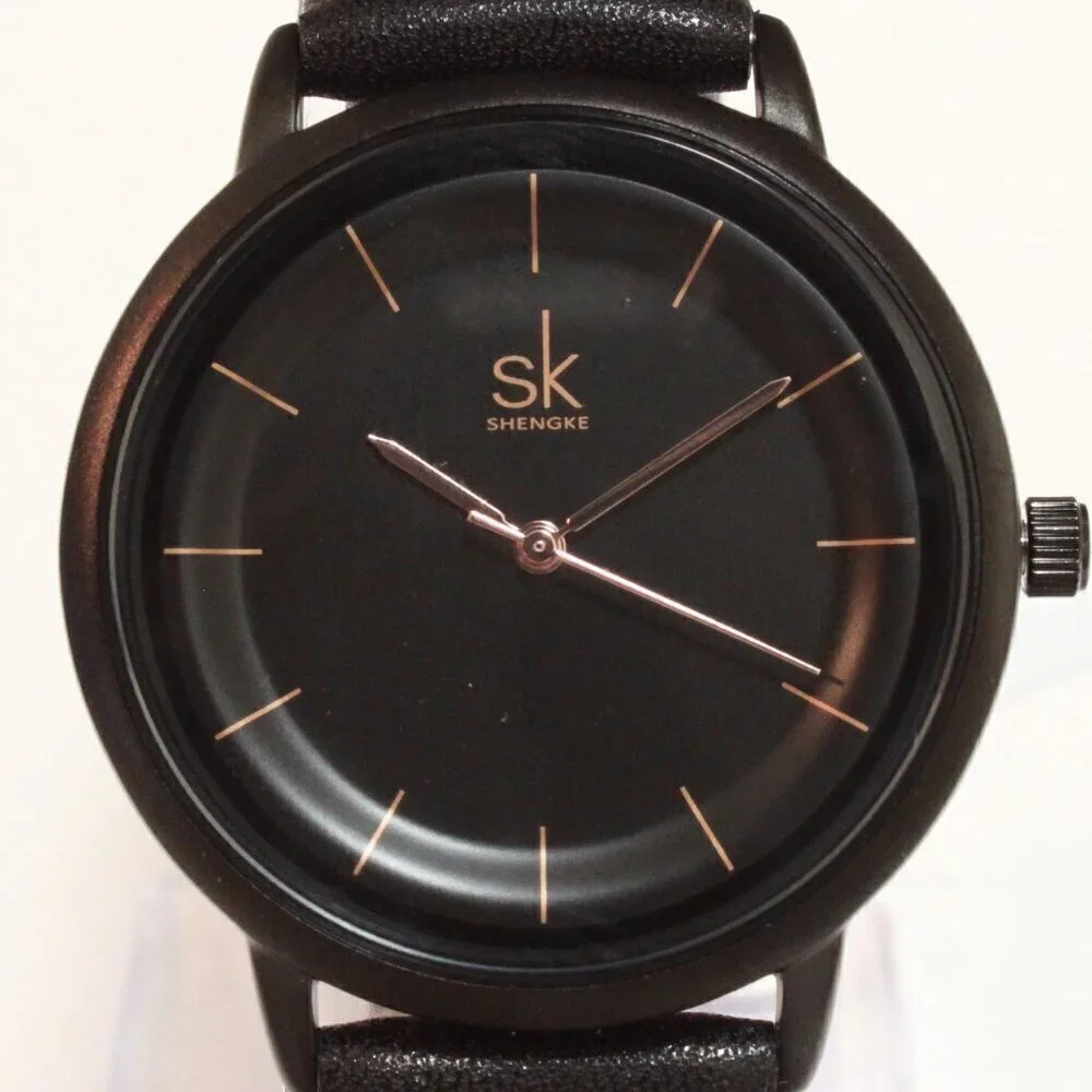 Ladies Dress Quartz Watch Black Dial Black Strap 38mm